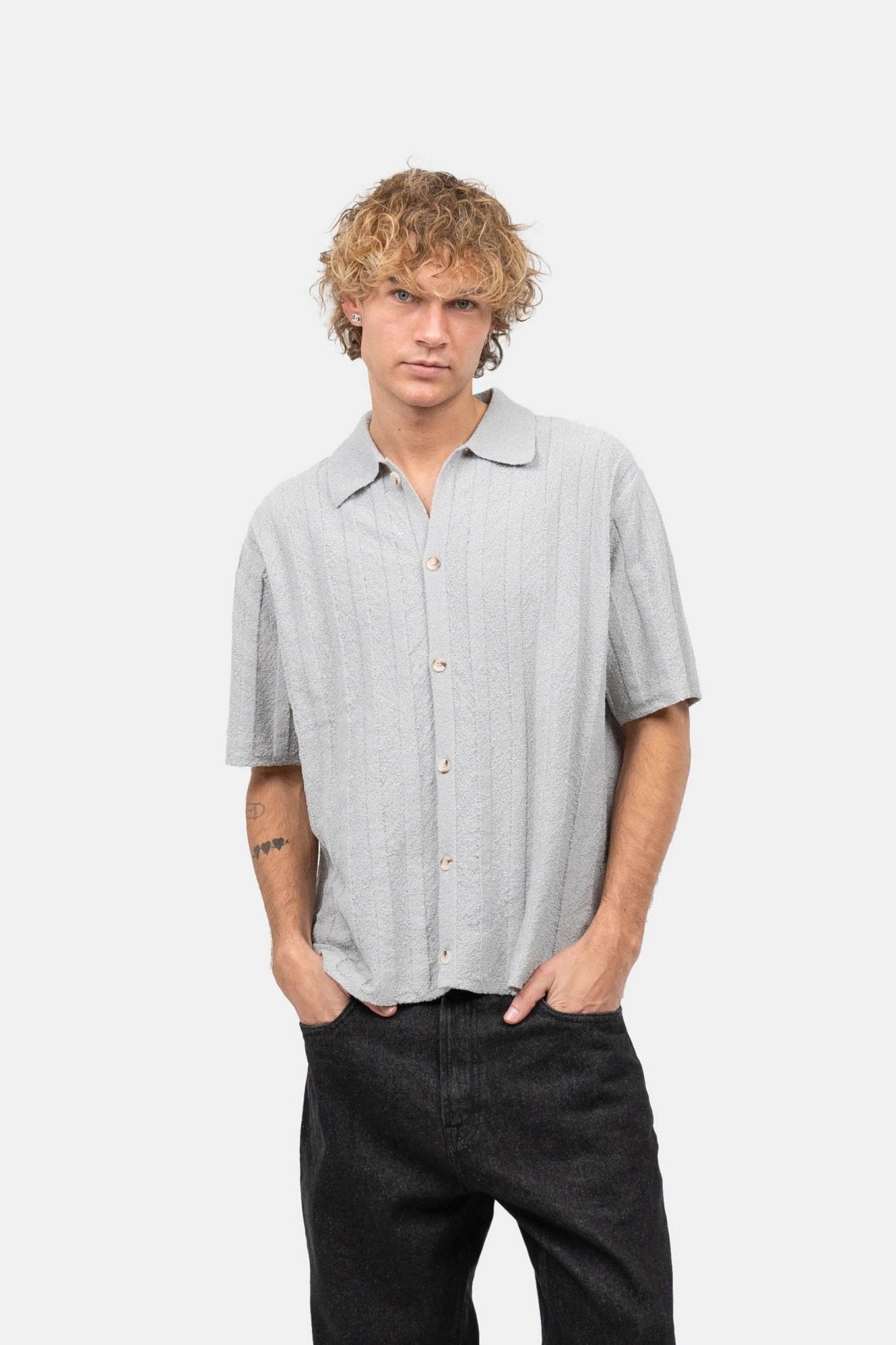 Kortærmet Textured Skjorte Grå | Skagen-clothing.dk